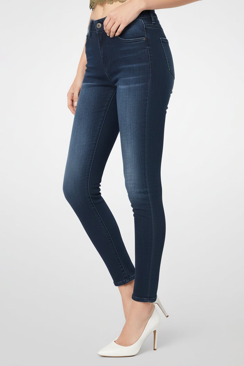 Replay Women Skinny Fit Washed Stretchable Denim Jeans, Dark Blue - Image 3
